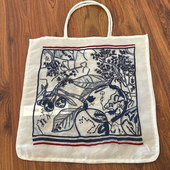 Zara White navy embroidered sheer small tote bag handbag - Picture 1 of 5